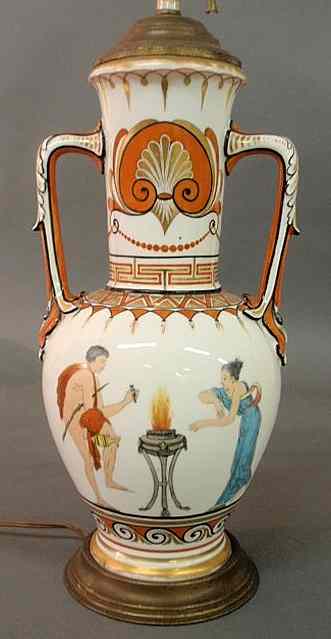 Appraisal: French porcelain Neo-Greek style amphora-form vase c with enamel decorated