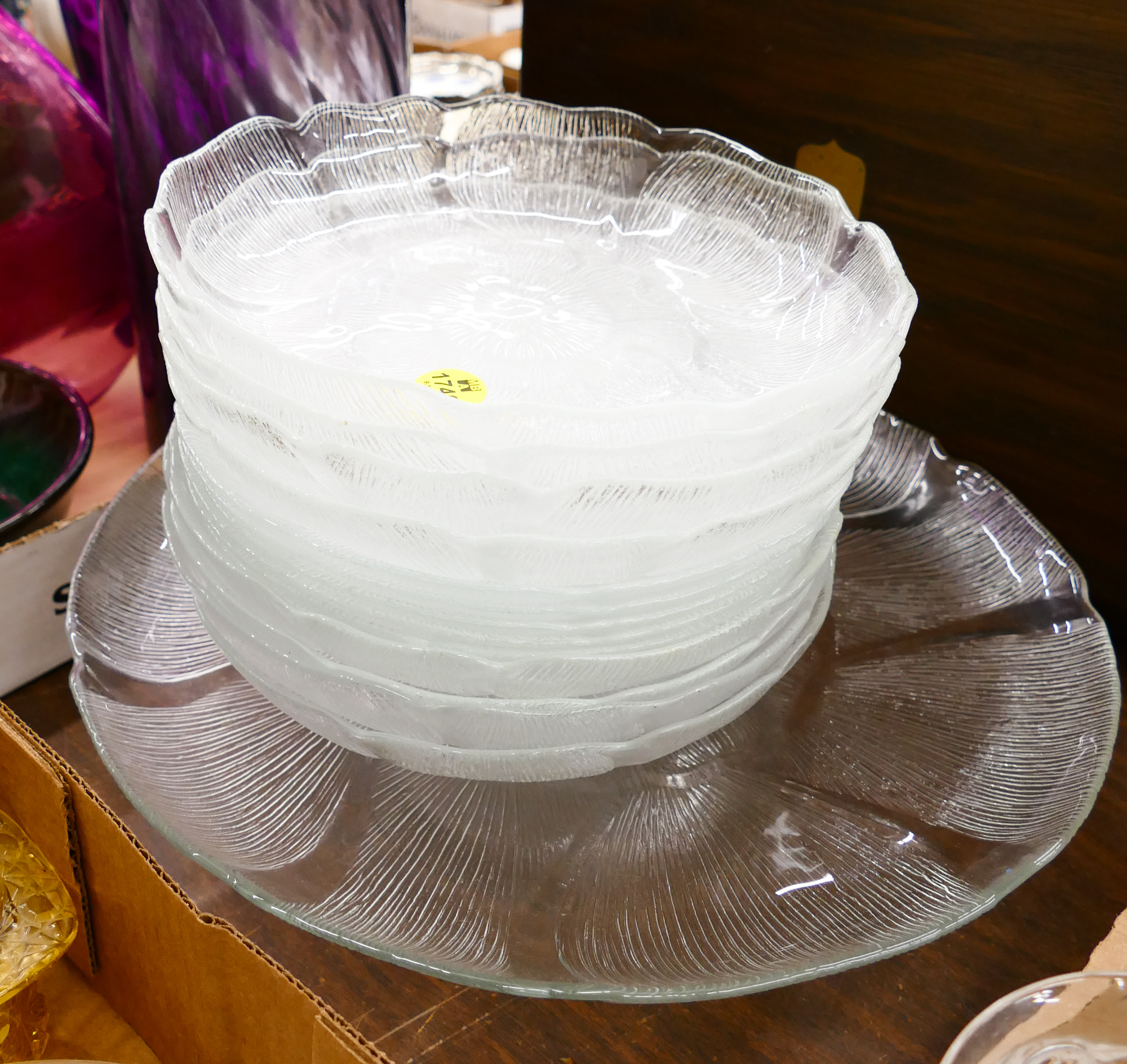 Appraisal: Group Water Lily Pressed Glass Plates and Cake Tray