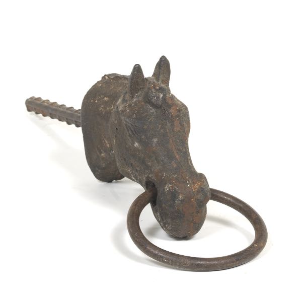 Appraisal: CAST IRON HORSE HEAD HITCHING POST overall horse head Oxidized