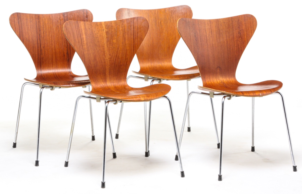 Appraisal: FOUR FRITZ HANSEN WHALE TAIL CHAIRS Denmark ca s Mid