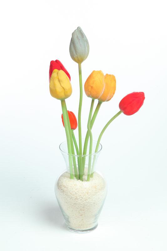 Appraisal: SEVEN GLASS TULIPS Germany early th century Original red yellow