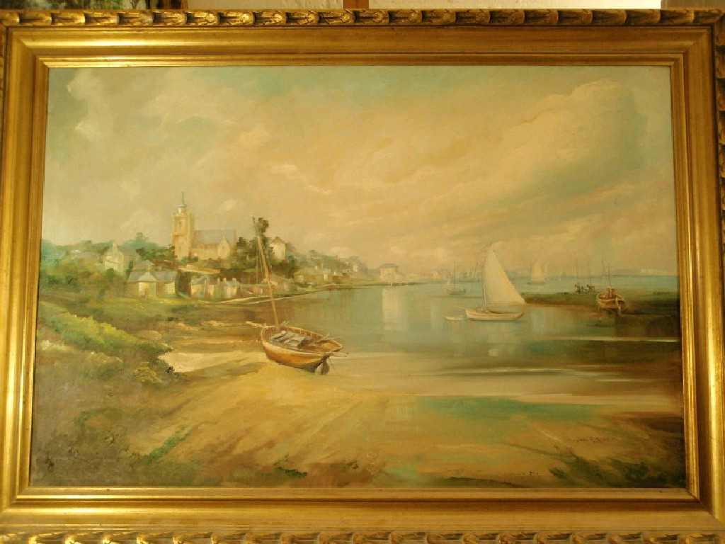 Appraisal: Jack R Mould Estuary scene with sailing boats and beached