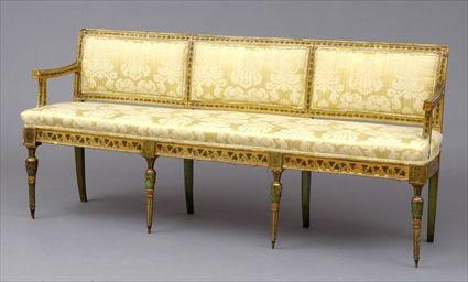 Appraisal: ITALIAN NEOCLASSICAL CARVED PAINTED AND GILTWOOD SETTEE The paneled back