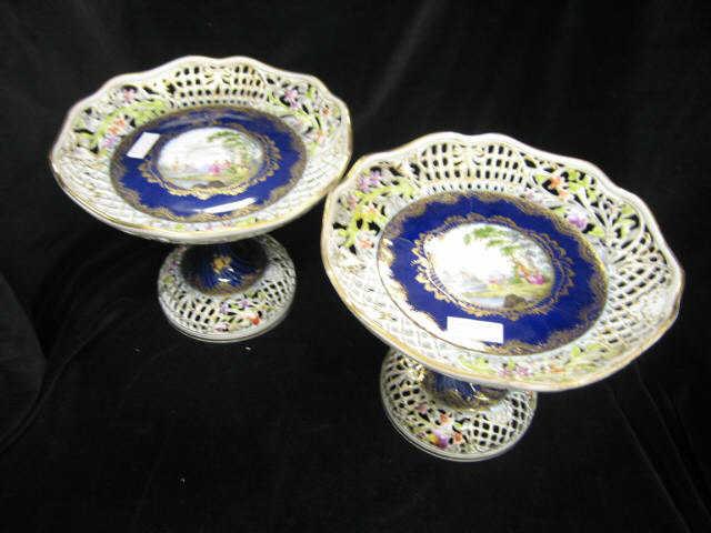 Appraisal: Pair of Dresden Porcelain Compotes fine openwork landscapes both have