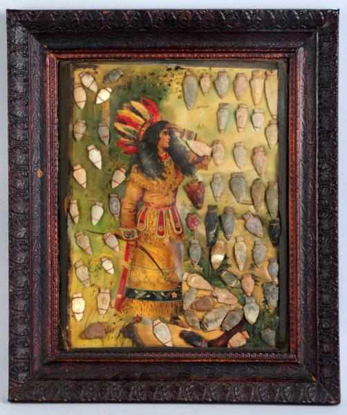 Appraisal: Framed Picture of Native American with Arrowheads Lot of over