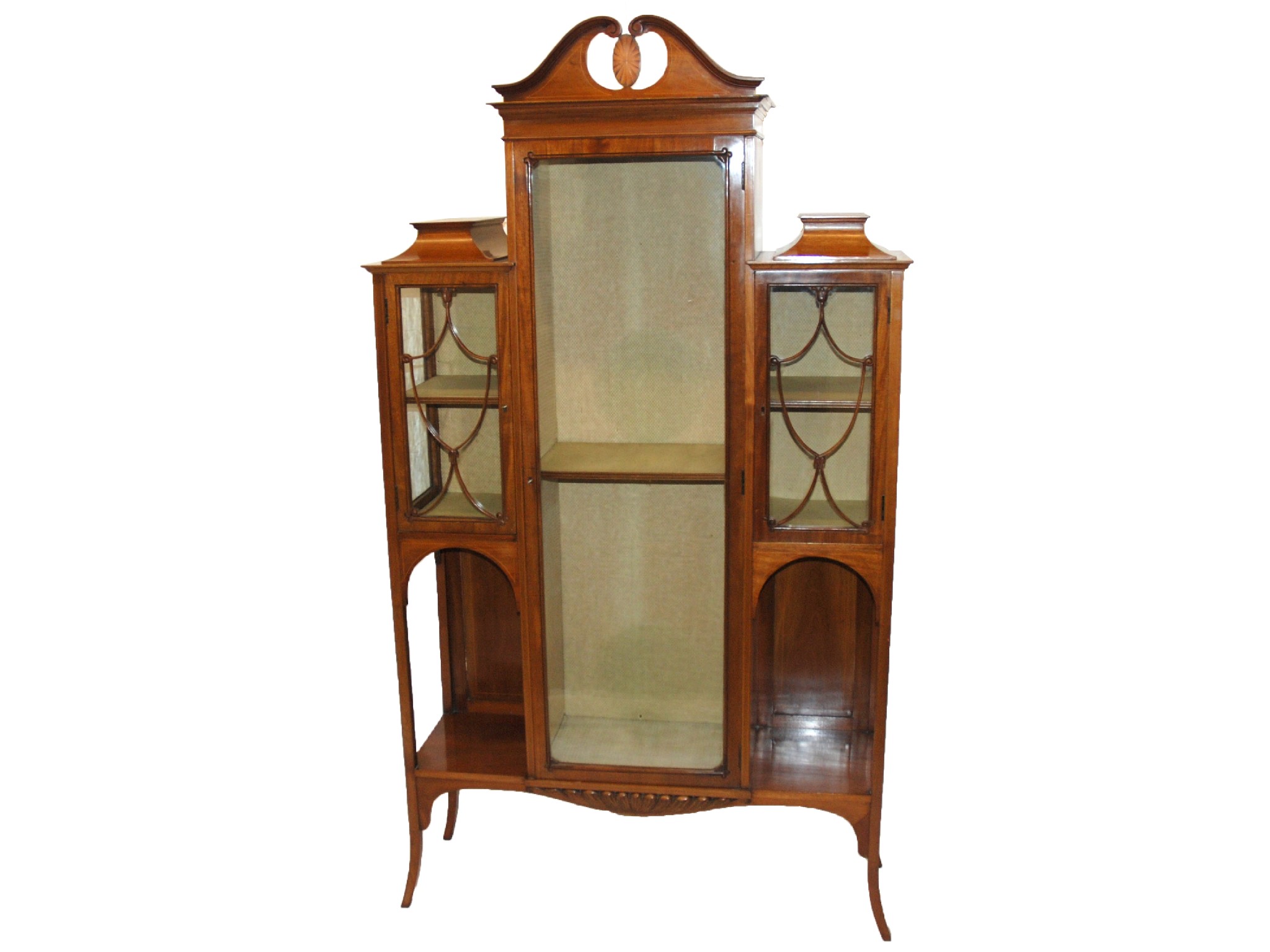 Appraisal: An Edwardian mahogany inlaid display cabinetthe central glazed door flanked