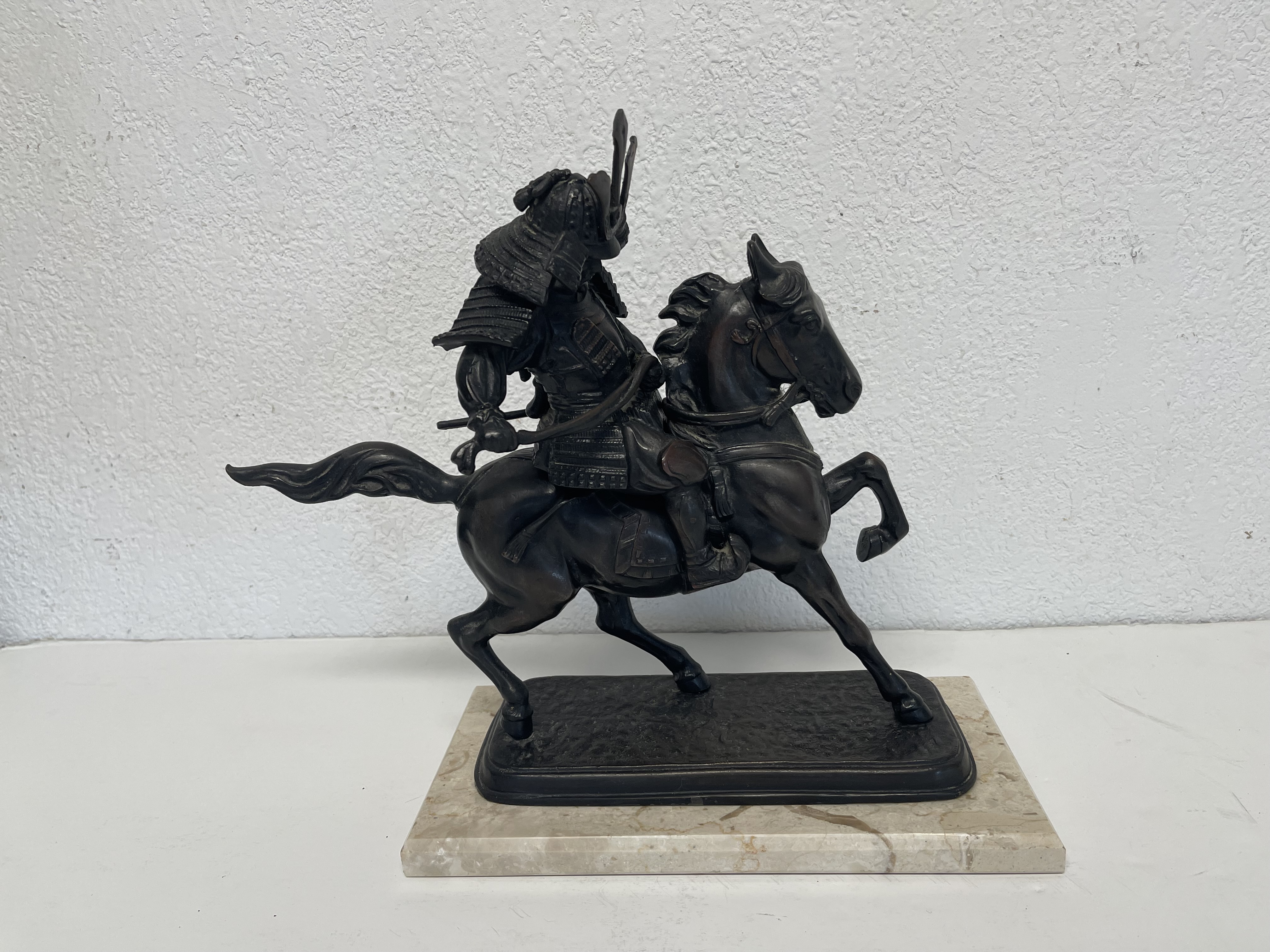 Appraisal: SAMURAI WARRIOR BRONZE ON HORSEBACK '' in height warrior is