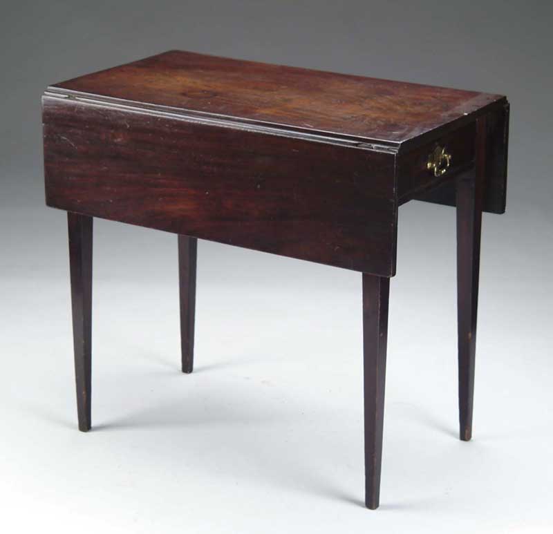 Appraisal: MAHOGANY ONE DRAWER DROP LEAF PEMBROKE TABLE Square tapered legs