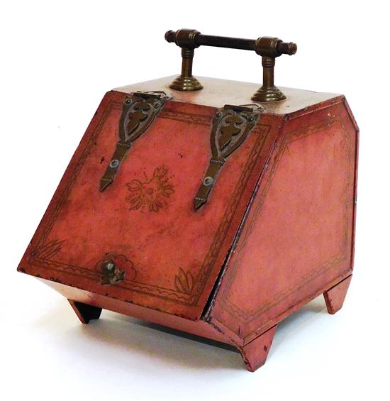 Appraisal: Continental style toleware coal scuttle or hod trapezoidal bin raised