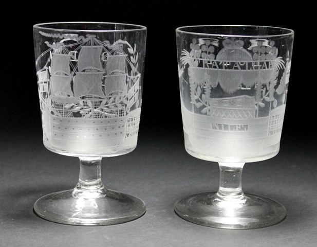 Appraisal: Naval interest two engraved Nelson commemorative glass goblets early th