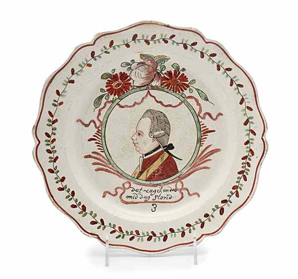 Appraisal: Prince William V Creamware Plate English ca a Dutch-decorated creamware