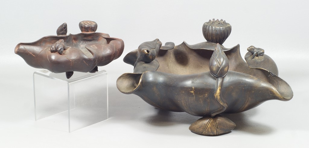 Appraisal: Yixing Lotus Bowls with frogs largest - wide