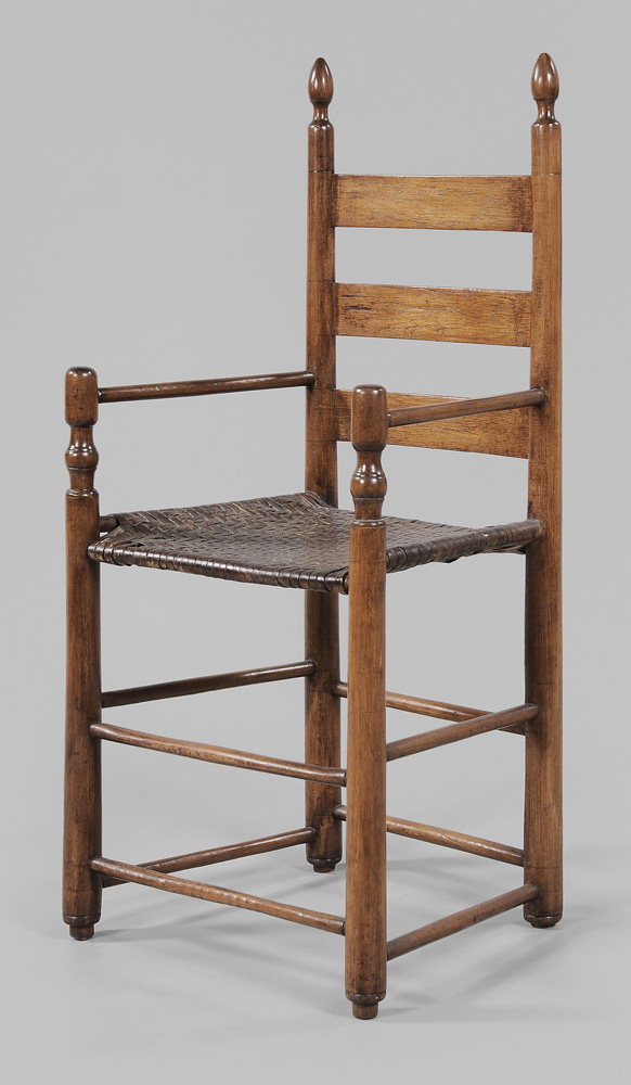 Appraisal: American Ladder-Back Open-Arm Chair th th century maple and other