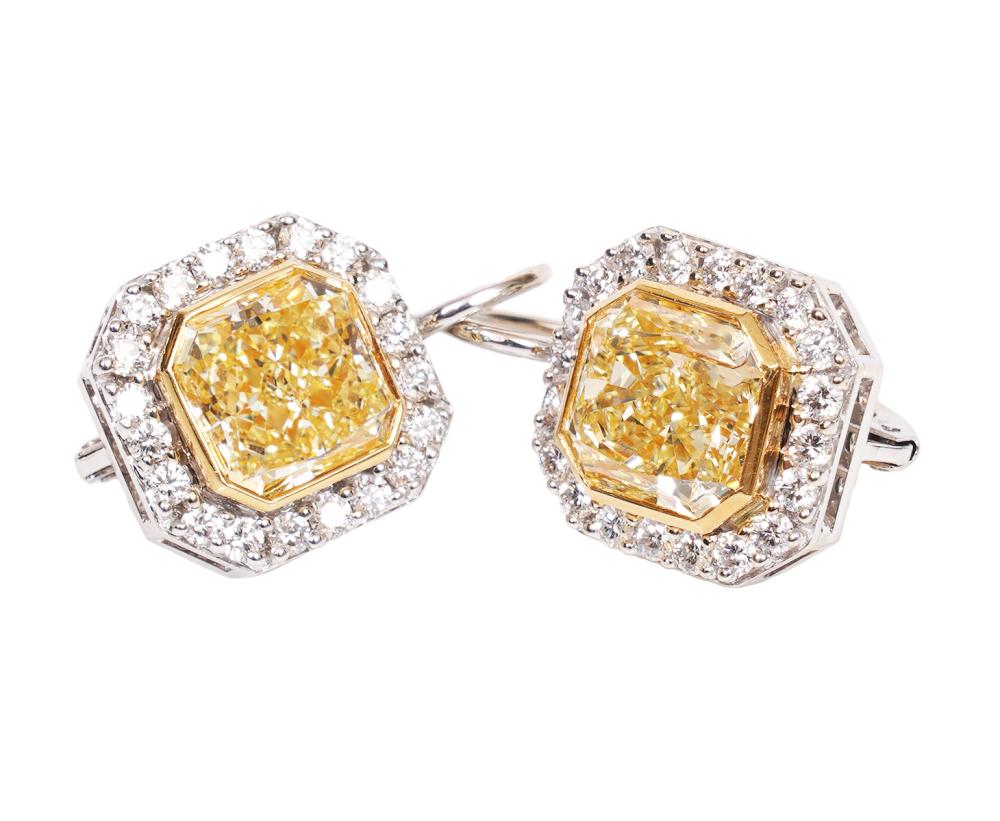 Appraisal: K GOLD RADIANT CUT DIAMOND EARRINGS CERTIFIEDYellow gold mounting for