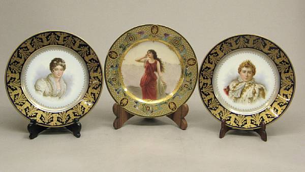 Appraisal: Three Continental porcelain cabinet plates late th early th century