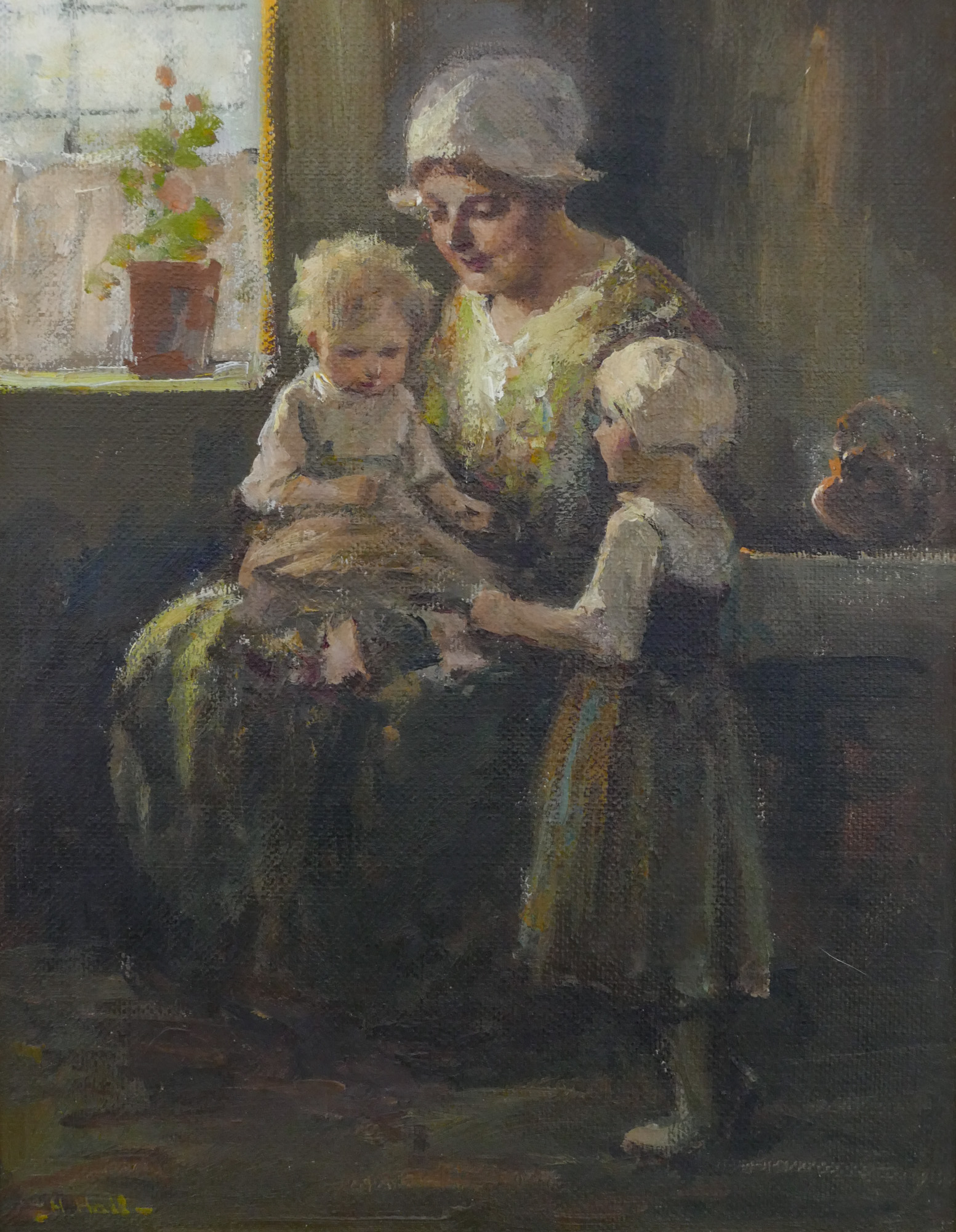 Appraisal: Harold Hall - American ''Dutch Mother and Children'' Oil on