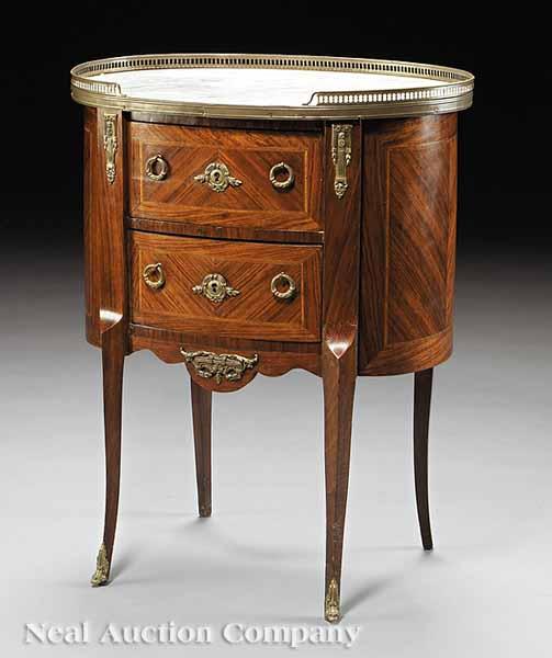 Appraisal: An Antique Louis XVI-Style Inlaid Commode brass galleried grey veined