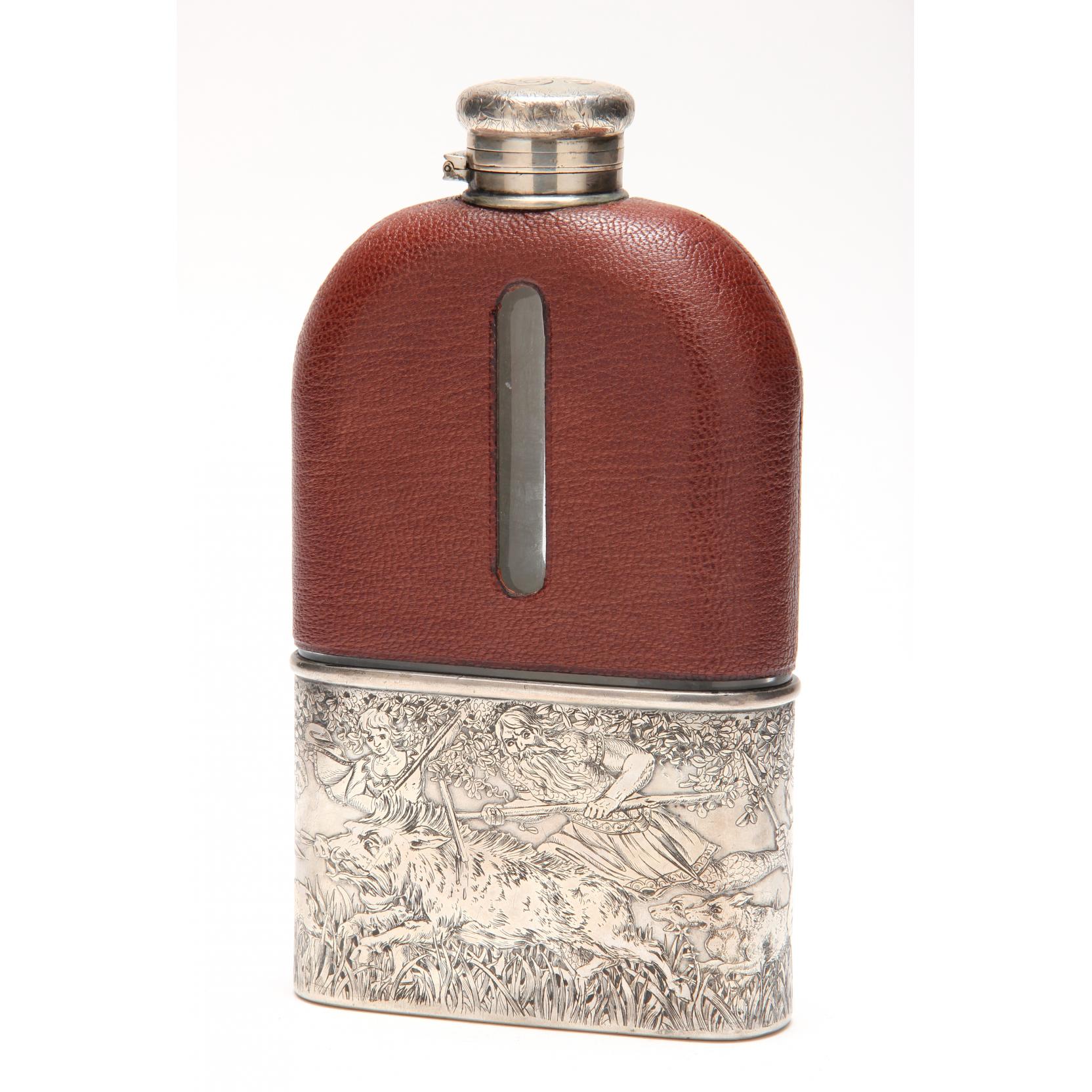 Appraisal: Antique Tiffany Co Sterling Silver Glass Flask the sterling silver