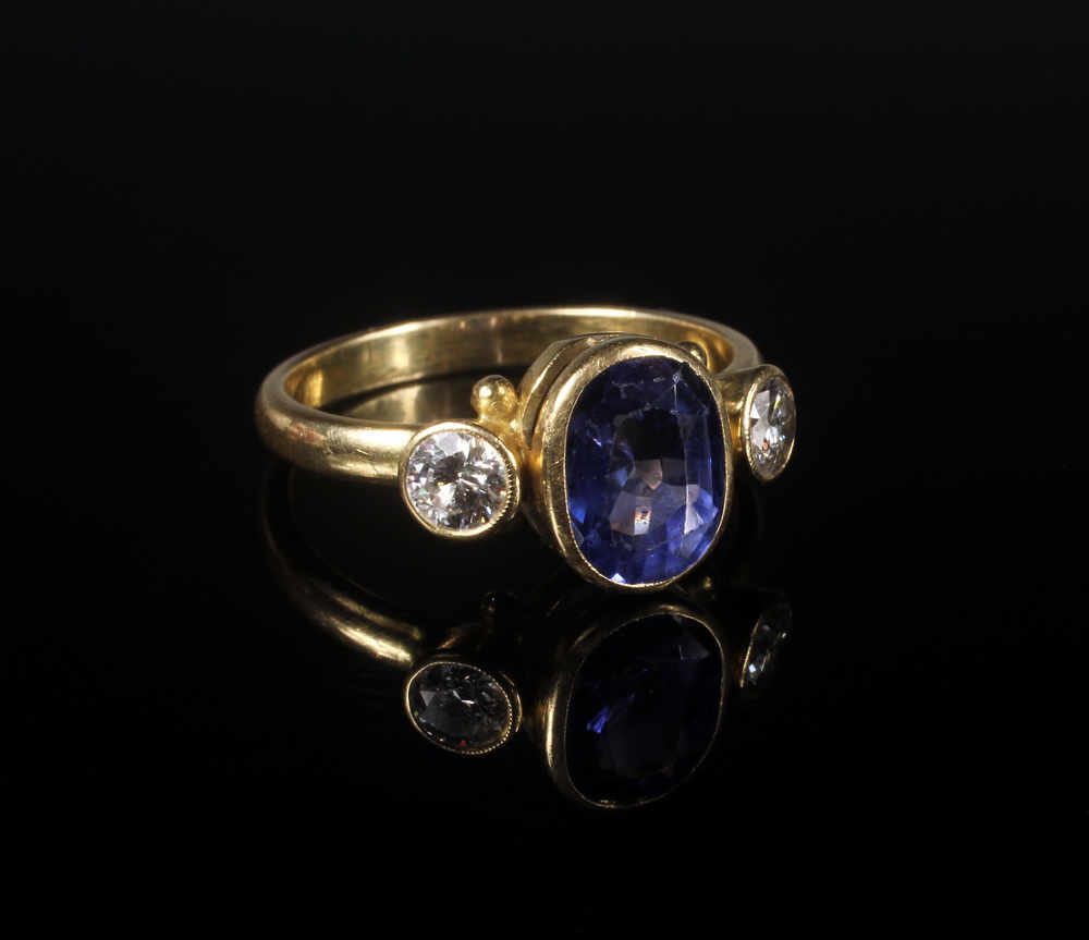 Appraisal: LADY'S RING - K K Yellow Gold Sapphire and Diamond