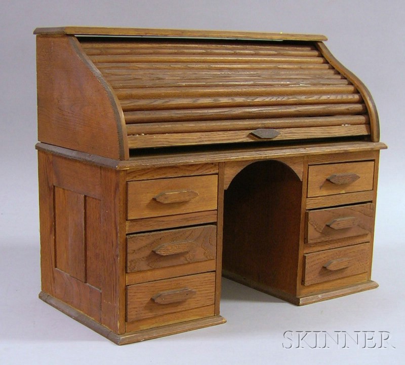 Appraisal: Late th Early th Century Ash Salesman's Sample Roll-top Desk