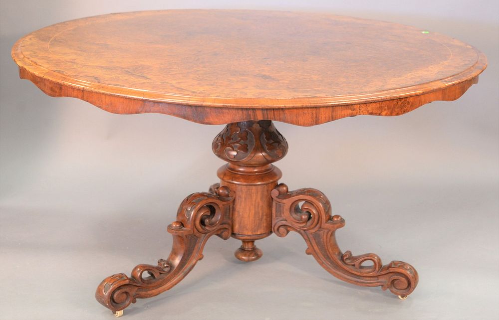 Appraisal: Burlwood English breakfast table with inlay ht dia Burlwood English