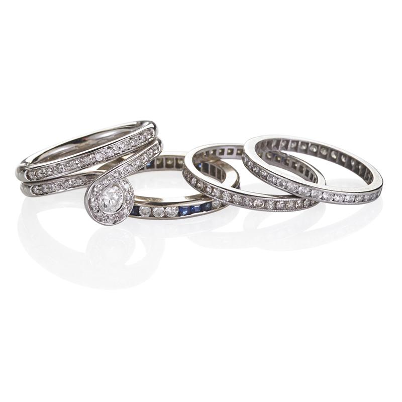 Appraisal: PLATINUM DIAMOND OR SAPPHIRE RING STACK Condition Report