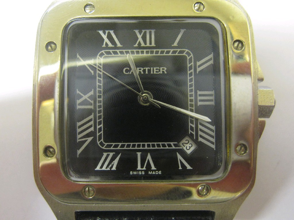 Appraisal: Gents stainless steel Cartier Santos wrist watch with black textured