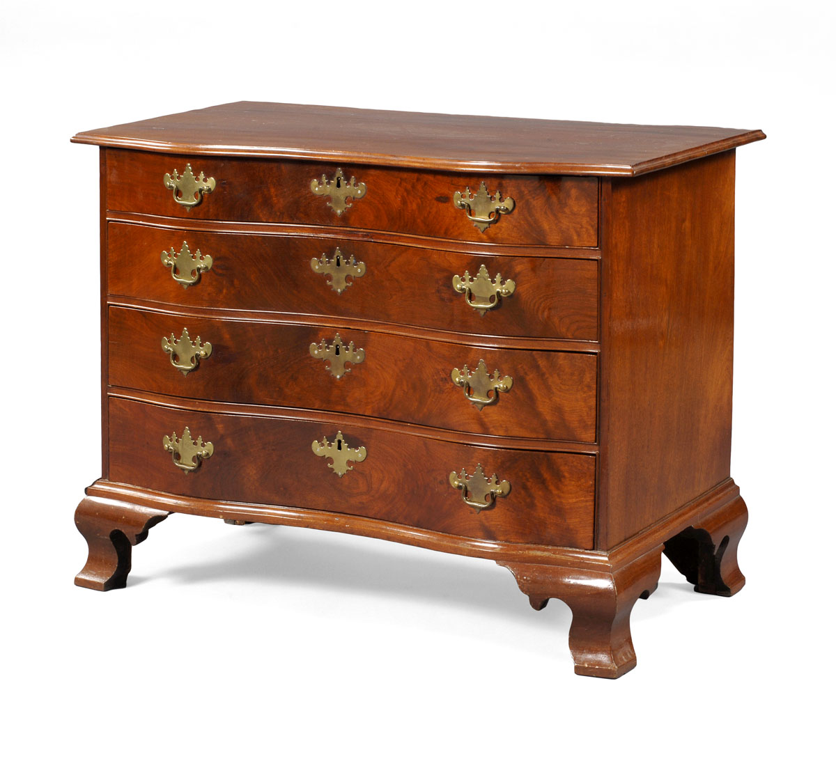 Appraisal: NEW ENGLAND CHIPPENDALE MAHOGANY REVERSE SERPENTINE FRONT CHEST OF DRAWERS