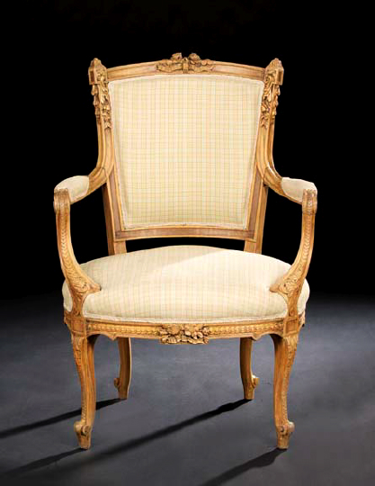 Appraisal: Transitional Louis XV-into-Louis XVI-Style Fruitwood Fauteuil late th century the