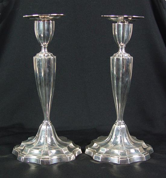 Appraisal: Pair of Sterling Dominick Haff Candlesticks Scalloped octagonal form Removable