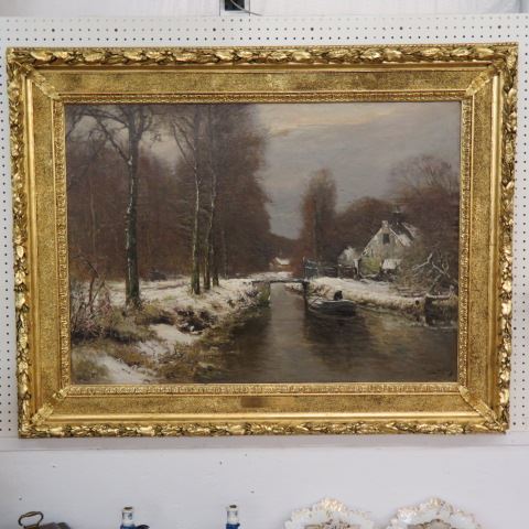 Appraisal: Louis Franciscus Hendrik Apol oil winter landscape with boater and