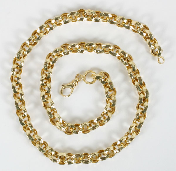 Appraisal: Gold K necklace round faceted hollow links Marked K and