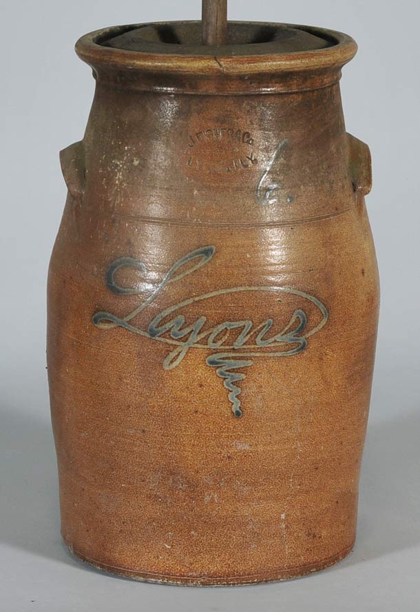 Appraisal: Decorated Stoneware Butter Churn J Fisher Co Lyons New York