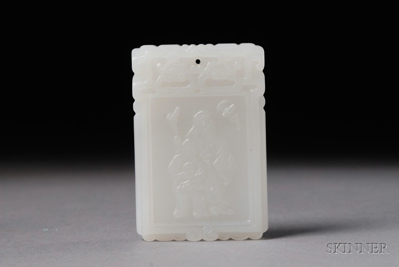 Appraisal: Jade Pendant China th th century pure white stone pair