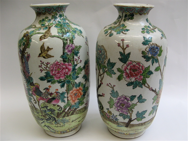 Appraisal: CHINESE POTTERY VASES AND COVERED JARS pieces hand enameled floral