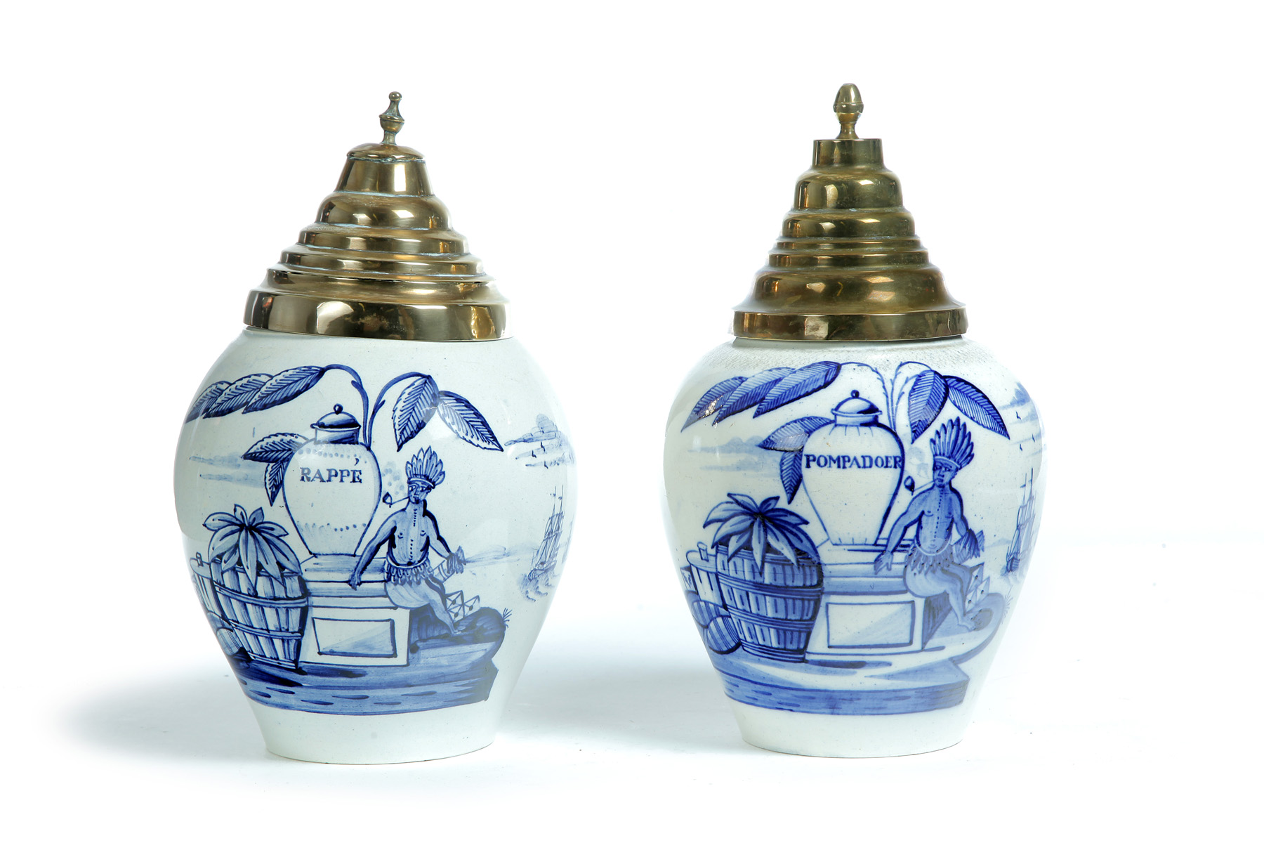 Appraisal: TWO ENGLISH TOBACCO JARS Nineteenth century Pearlware jars in the