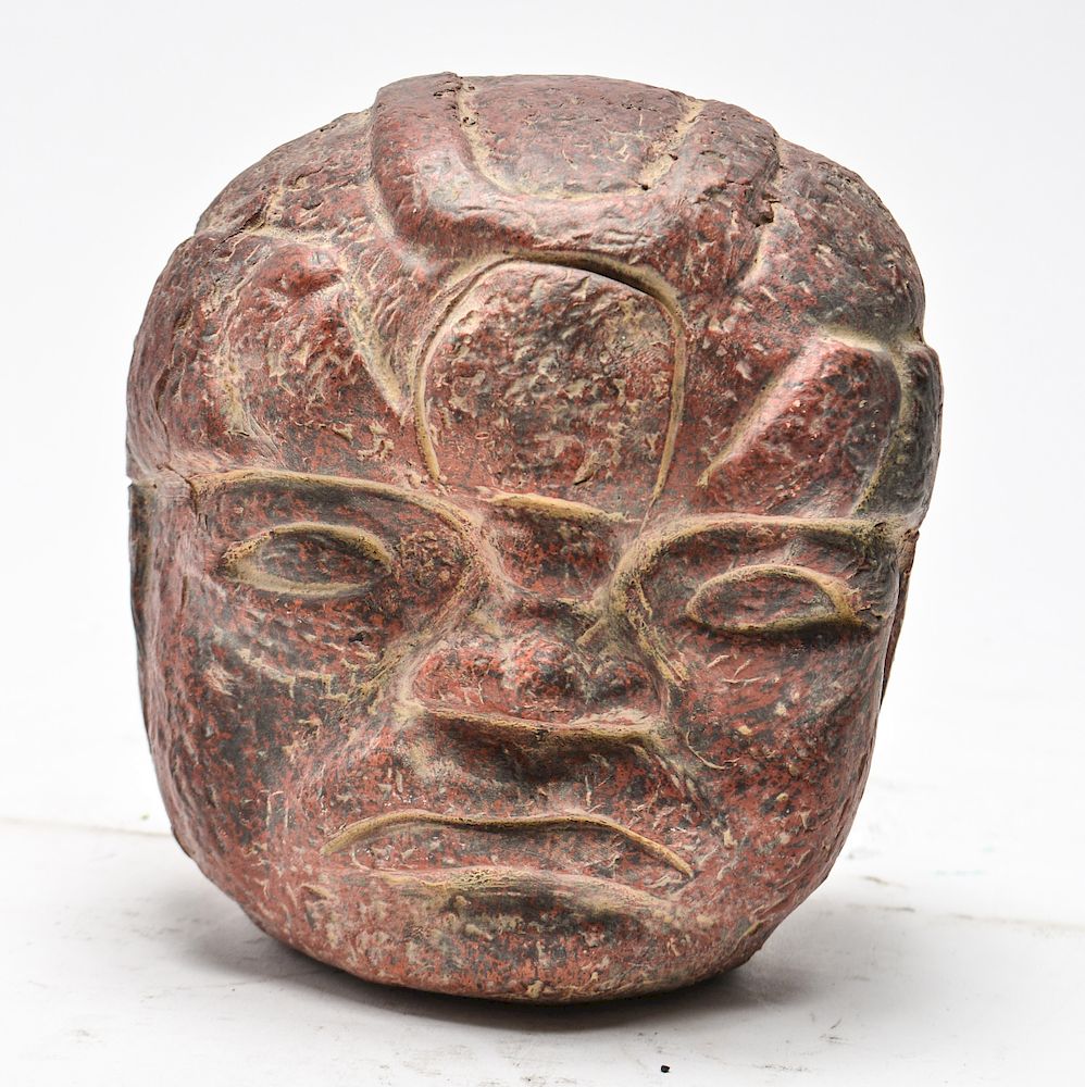 Appraisal: Art Pottery Head Mottled Terracotta Sculpture Art pottery head mottled