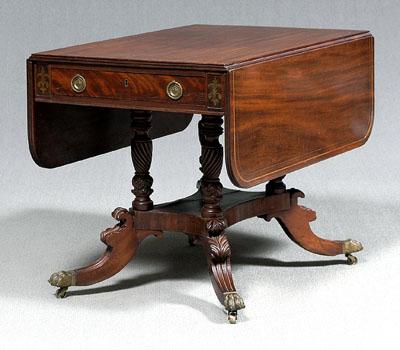 Appraisal: Classical inlaid breakfast table figured mahogany top with brass line