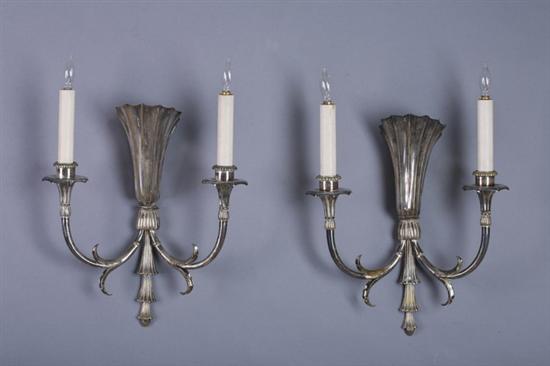 Appraisal: FOUR ART DECO SILVER PLATED TWO-LIGHT WALL SCONCES s Fluted