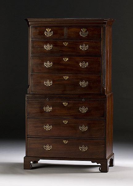 Appraisal: ENGLISH GEORGE III CHEST-ON-CHEST ca - in mahogany with oak