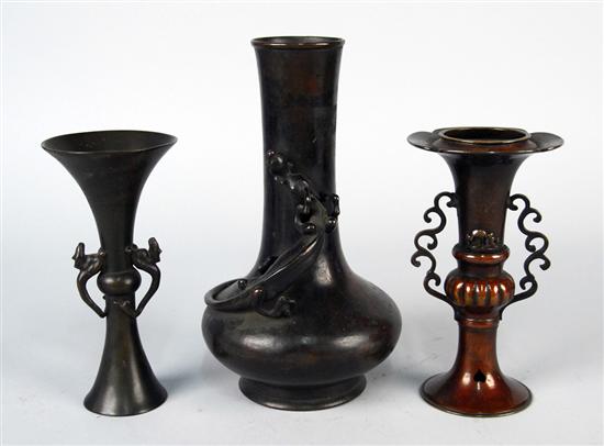 Appraisal: THREE JAPANESE BRONZE VASES height of tallest inches