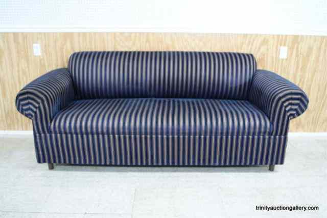 Appraisal: Navy Blue Gold Striped Full Size SofaFrom an estate and