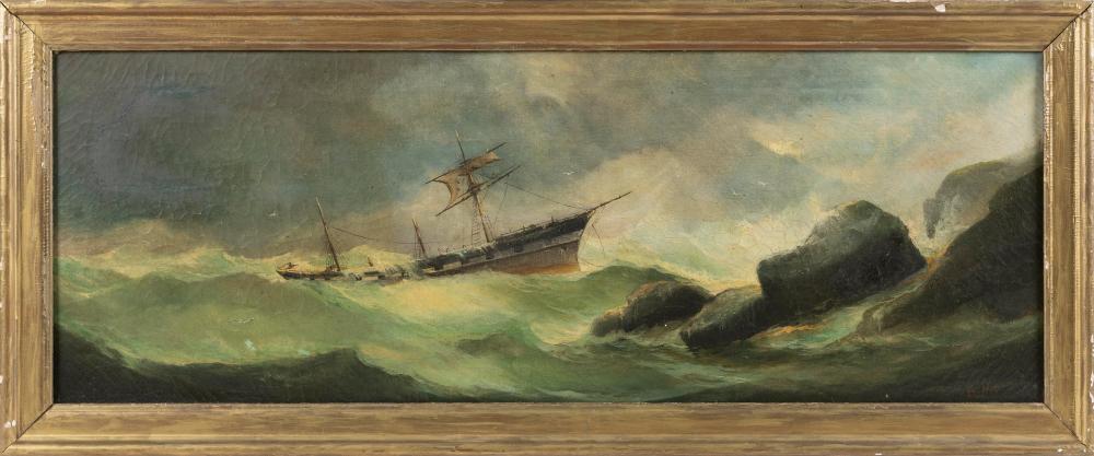 Appraisal: AMERICAN SCHOOL TH CENTURY A SHIP IN ROUGH SEAS OIL