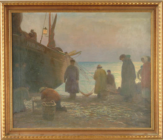 Appraisal: HAROLD C DUNBAR American - UNLOADING THE CATCH Oil on