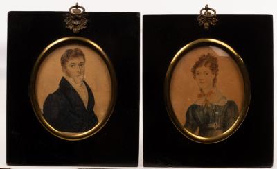 Appraisal: Regency School Portrait Miniatures of a Gentleman and Wife he