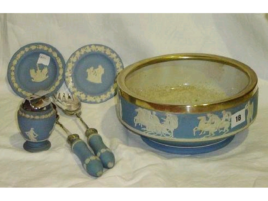 Appraisal: A pale blue ground Wedgwood Jasperware salad bowl together with