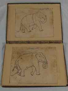 Appraisal: A tooled leather album of sixteen Indian drawings of elephants