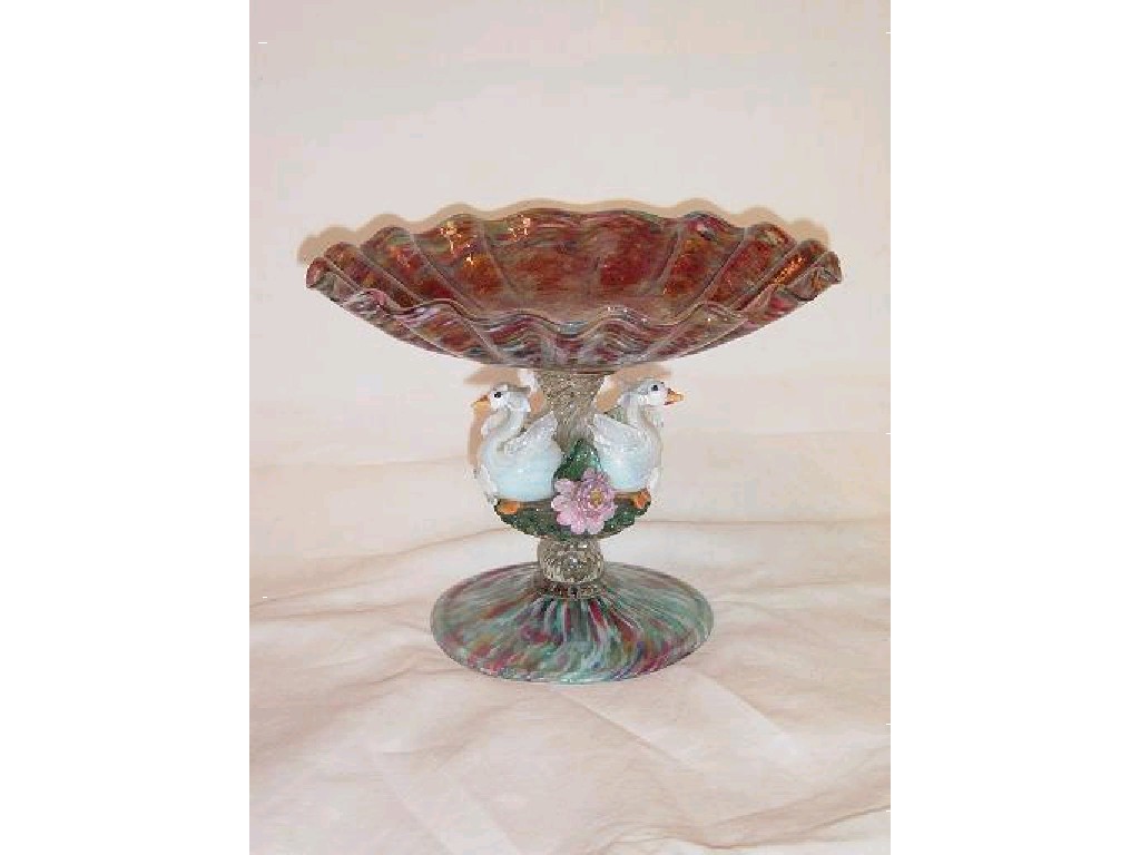 Appraisal: A Venetian glass comport with pink green and white gilded