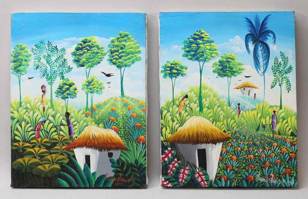 Appraisal: Francis Paraison Haiti - folk art oils on canvas Both