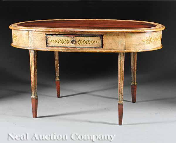 Appraisal: An Italian Walnut and Painted Library Table th c oval